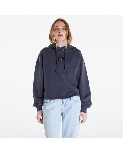 Calvin Klein Jeans Washed Woven Label Hoodie - Blue