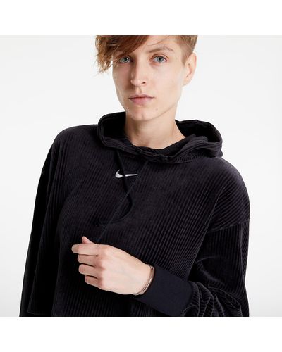 Nike Sportswear Velour Cropped Pullover Hoodie Black/ Sail - Noir