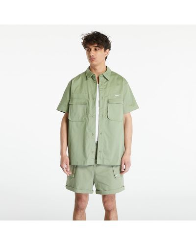 Nike Life Woven Military Short-Sleeve Button-Down Shirt Oil Green/ White - Verde