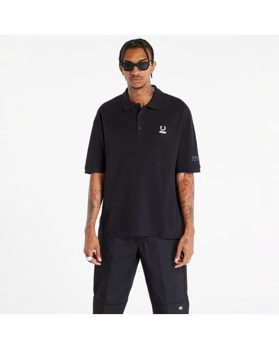 Fred Perry T-Shirt X Raf Simons Embroidered Oversized Polo T-Shirt - Black