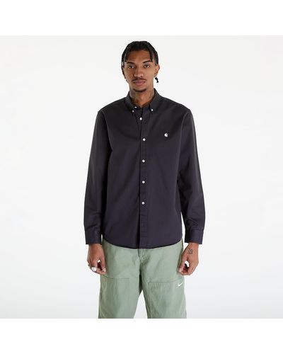 Carhartt Long sleeve madison shirt unisex charcoal/ white - Schwarz