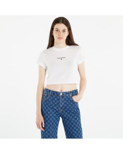 Tommy Hilfiger Essential Logo Cropped T-Shirt White - Blau