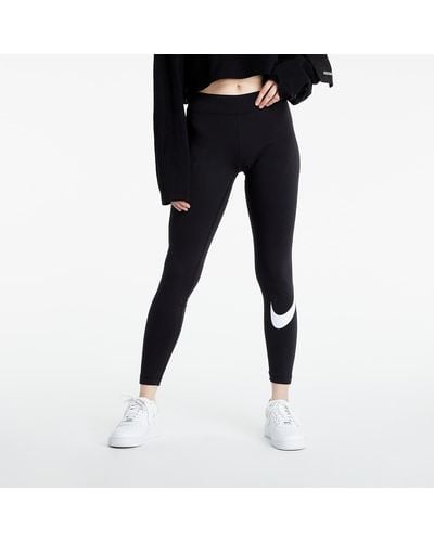 Nike Sportswear essential gx mid-rise swoosh leggings black/ white - Schwarz