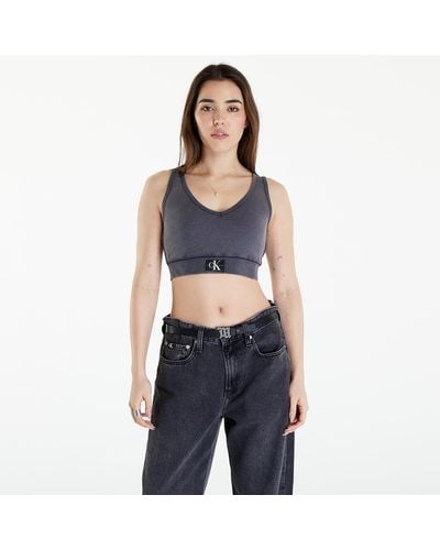 Calvin Klein Jeans Label Washed Rib Crop Top Washed Black - Blue