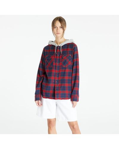 Vans Parkway Hooded Long Sleeve Shirt Blues/ Chi - Red