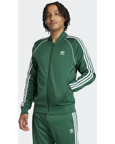adidas Originals Sst Tt Logo-embroidered Striped Recycled-jersey Zip-up Sweatshirt - Green
