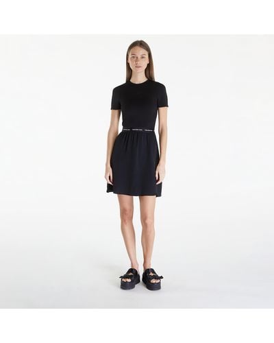 Calvin Klein Jeans Logo Elastic Short Sleeve Dress - Black