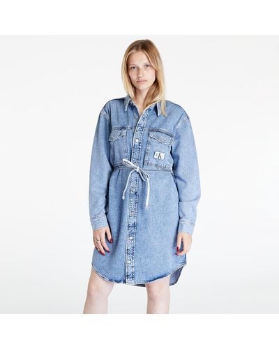 Calvin Klein Jeanskleid Belted Utility Denim Shirt Dress Langarm in Schwarz  | Lyst DE