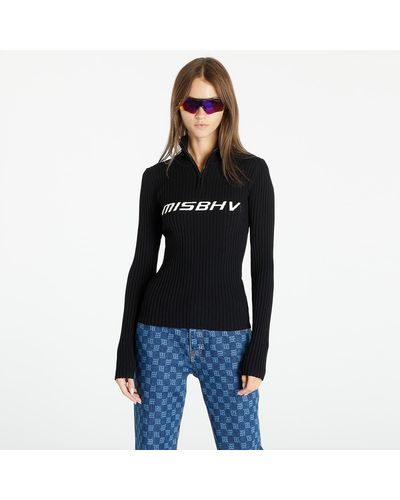 MISBHV Knitted Quarter-Zip Long Sleeve Sweater - Black