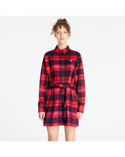 Tommy Hilfiger Tommy Jeans Check Mid Thigh Shirt Dress - Red