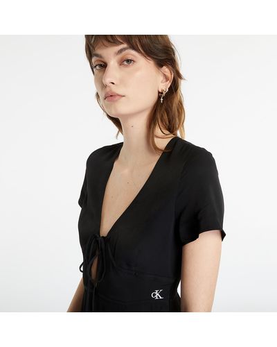 Calvin Klein Jeans Crepe Short Sleeve Midi Dress Black - Schwarz
