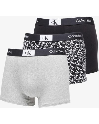 Calvin Klein 96 Cotton Trunk 3-pack Black/ Gray Heather/ Warped Logo Print Black - Multicolor