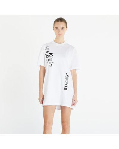 Calvin Klein Jeans Multi Placement Logo Tee Dress Bright - White