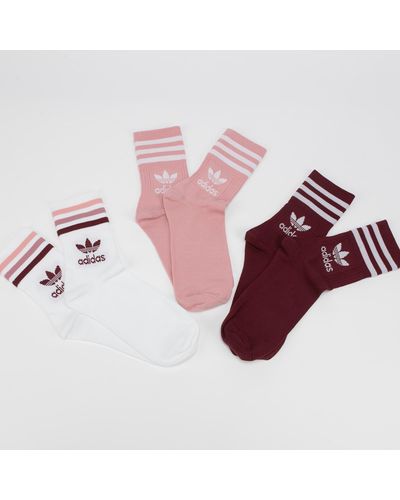 adidas Originals Mid Cut Crew Socks 3-Pack White/ Pink/ Bordeaux - Weiß