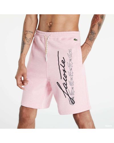 Lacoste Signature Print Fleece Shorts - Roze