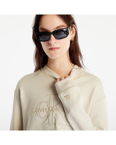 Calvin Klein Jeans Cropped Embroidered Sweatshirt Classic - Natural