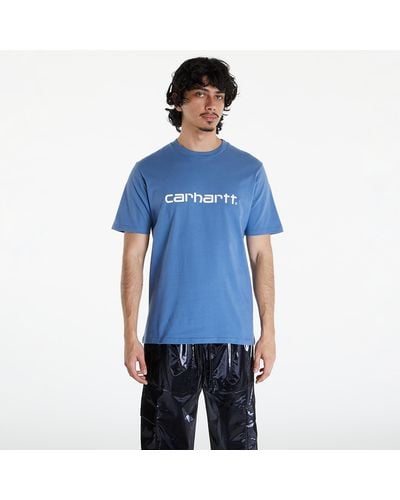 Carhartt Short sleeve script t-shirt unisex sorrent/ white - Blau