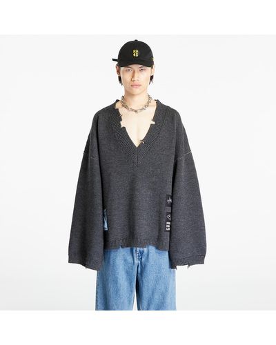 Ambush Felted knit v-neck sweater medium grey melange - Grau