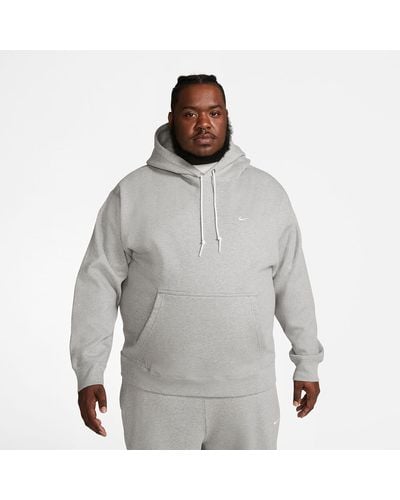 Nike Solo swoosh fleece pullover hoodie dk grey heather/ white - Grau
