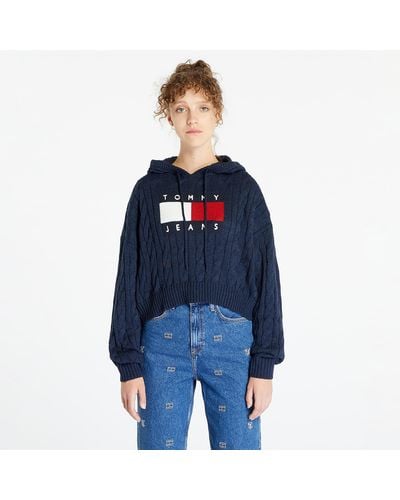 Tommy Hilfiger Center flag cable hoodie - Blau