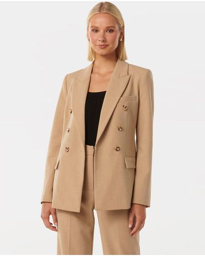 Forever New Immie Double-Breasted Blazer Jacket - Natural