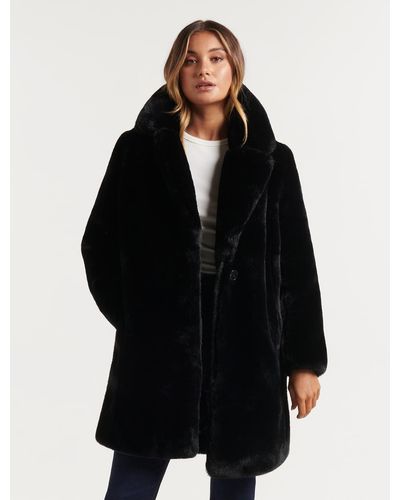 Forever New Cayte Longline Faux Fur Coat - Black