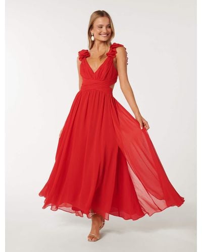 Forever New Selena Ruffle-Shoulder Maxi Dress - Red