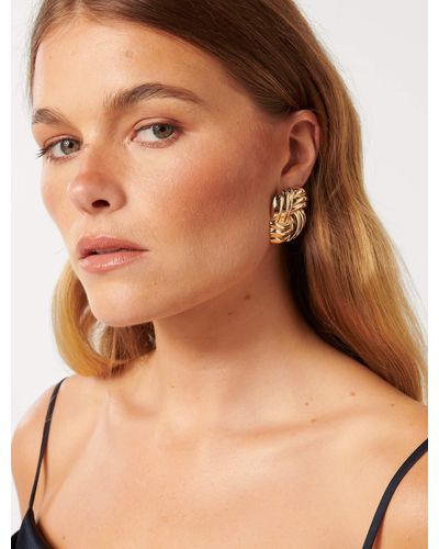 Forever New Signature Orchid Oversized Panel Studs Earrings - Brown