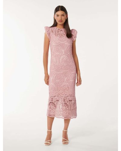 Forever New Lilly Lace Midi Dress - Pink