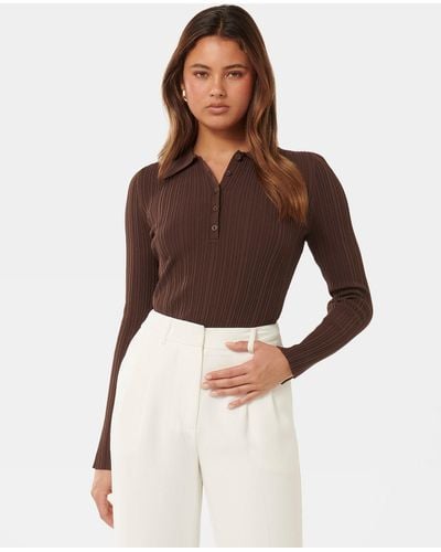 Forever New 'Vida Polo Knit Top - Brown
