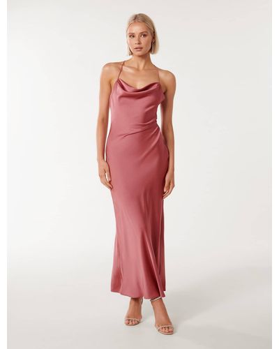 Forever New Ruby Petite Tie-Back Satin Maxi Dress - Red
