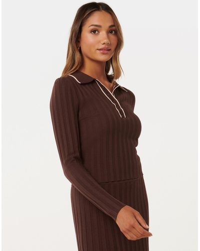 Forever New Edith Petite Knit Polo Top - Brown