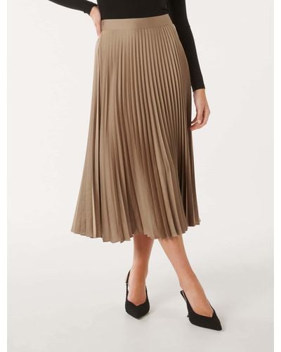 Forever New Ester Satin Pleated Skirt - Natural