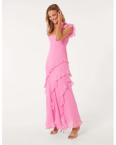 Forever New Polly Ruffle-Sleeve Dress With Scarf - Pink