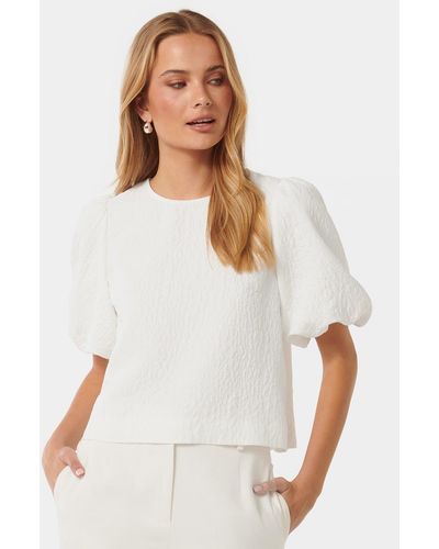 Forever New Nara Textured Puff-Sleeve Top - White