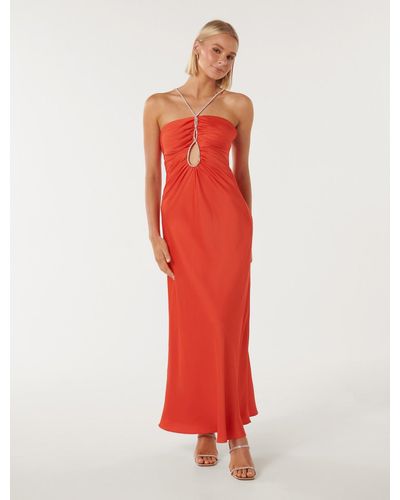 Forever New Fletcher Teardrop Satin Gown - Red