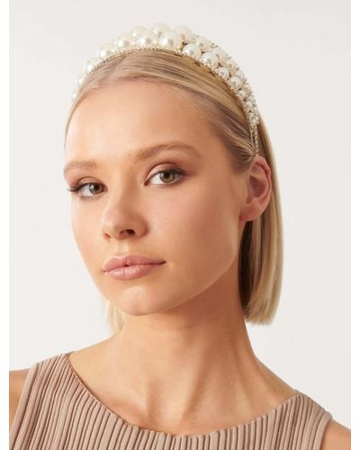 Forever New Harlow Double Pearl And Crystal Headband - Natural