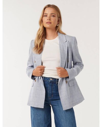 Forever New Ivy Double-Breasted Blazer Jacket - Blue