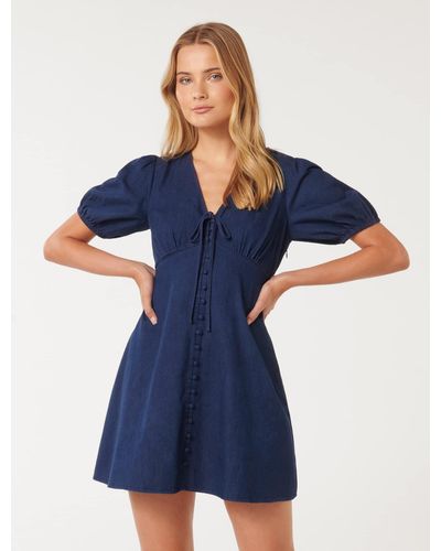 Forever New Darcie Denim Ruched Bodice Dress - Blue