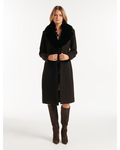 Forever New Nina Double-Breasted Faux Fur Collar Coat - Black