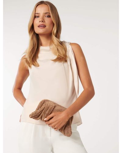 Forever New Signature Brielle Embellished Ruched Clutch Bag - Natural