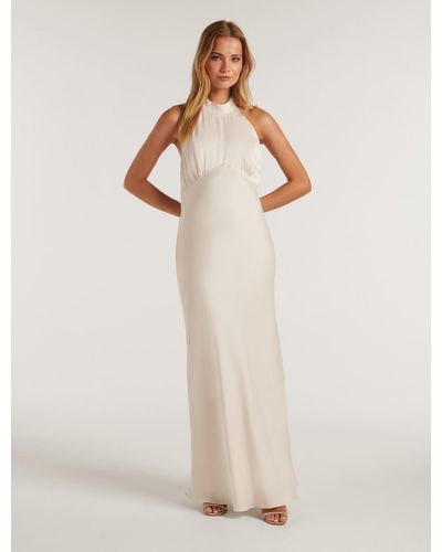 Forever New A Halter Neck Satin Gown - Natural