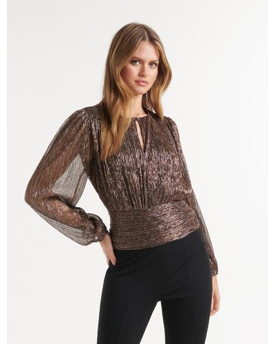 Forever New Peyton Plisse Cinched-waist Top - Brown