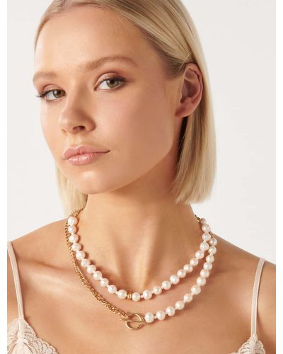 Forever New Signature Tamsin Double Glass Pearl Necklace - Brown