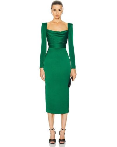 Alex Perry Long Sleeve Satin Drape Corset Dress - Green
