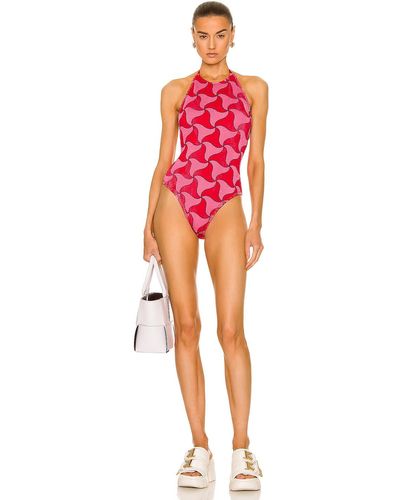 Bottega Veneta Wavy Triangle Crinkle Swimsuit - Pink
