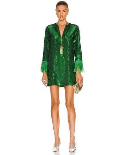 Valentino Embroidered Feather Dress - Green
