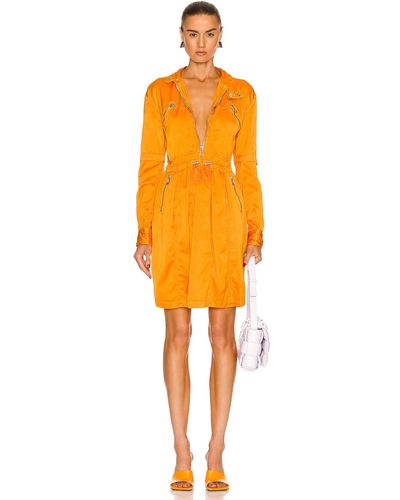 Bottega Veneta Fluid Satin Long Sleeve Dress - Orange