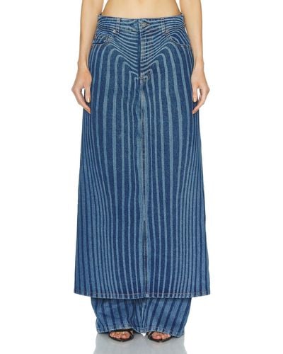 Jean Paul Gaultier Body Morphing Laser Print Denim Skirt Pant - Blue