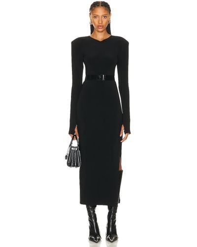 Norma Kamali Long Sleeve Shoulder Pad Side Slit Gown - Black